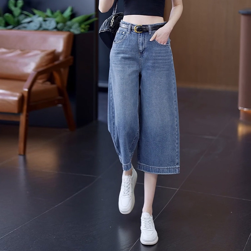 宽松新款高腰显瘦时尚小个子阔腿裤夏季简约港味牛仔裤女七分裤,淘宝优惠券,粉丝福利购,淘宝优惠卷