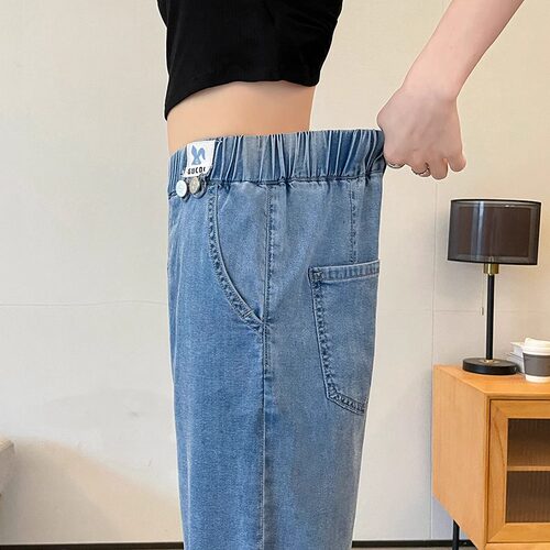 天丝牛仔阔腿七分裤女薄款小个子高腰垂感7八分凉感冰丝直筒裤子 - 图2