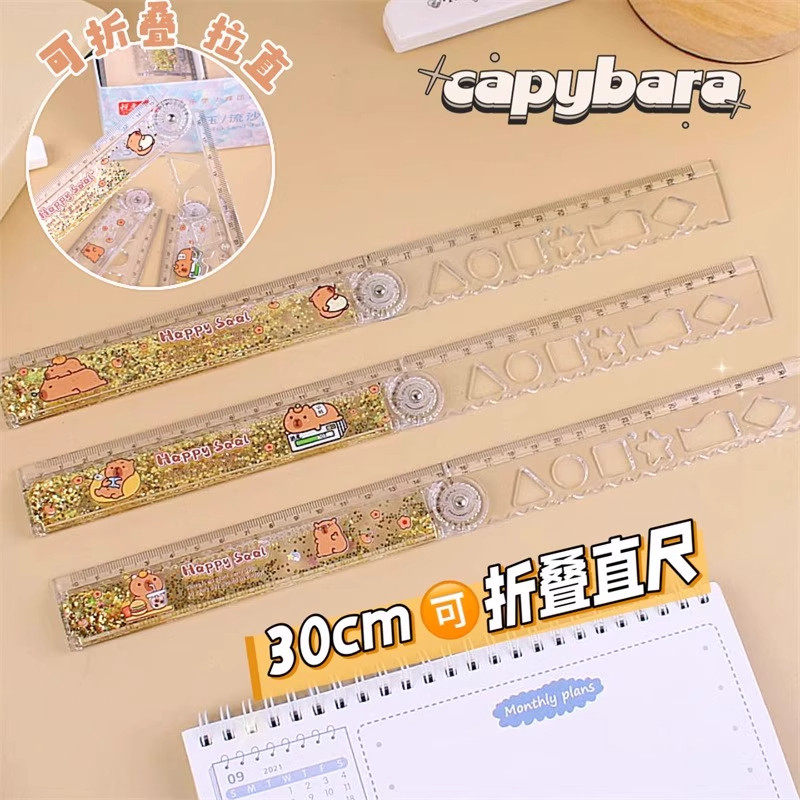 流沙尺子小学生折叠尺子一年级直尺格尺波浪线绘画尺30cm学生透明多功能20CM手抄报毕业季礼物学习用品