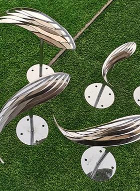 不锈钢小鱼雕塑金属抽象剪纸镜面鱼花园房子水景创意装饰饰品