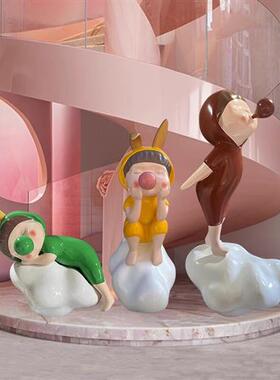 云朵兔耳泡泡女孩卡通摆件家居商场游乐场可爱公仔玻璃钢雕塑装饰