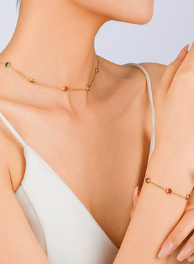 2025新款五彩锆石项链轻奢高级感