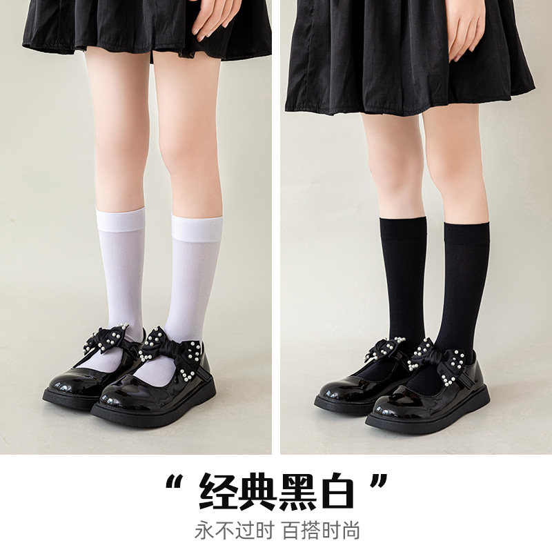 夏季薄款袜子女童白色长筒丝袜冰丝小女孩宝宝春夏小腿过膝中筒袜 - 图0