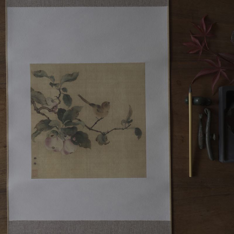 是名一鹿 | 宋小品花鸟挂画中式禅意装饰画卷轴蔷薇桃花茶空间