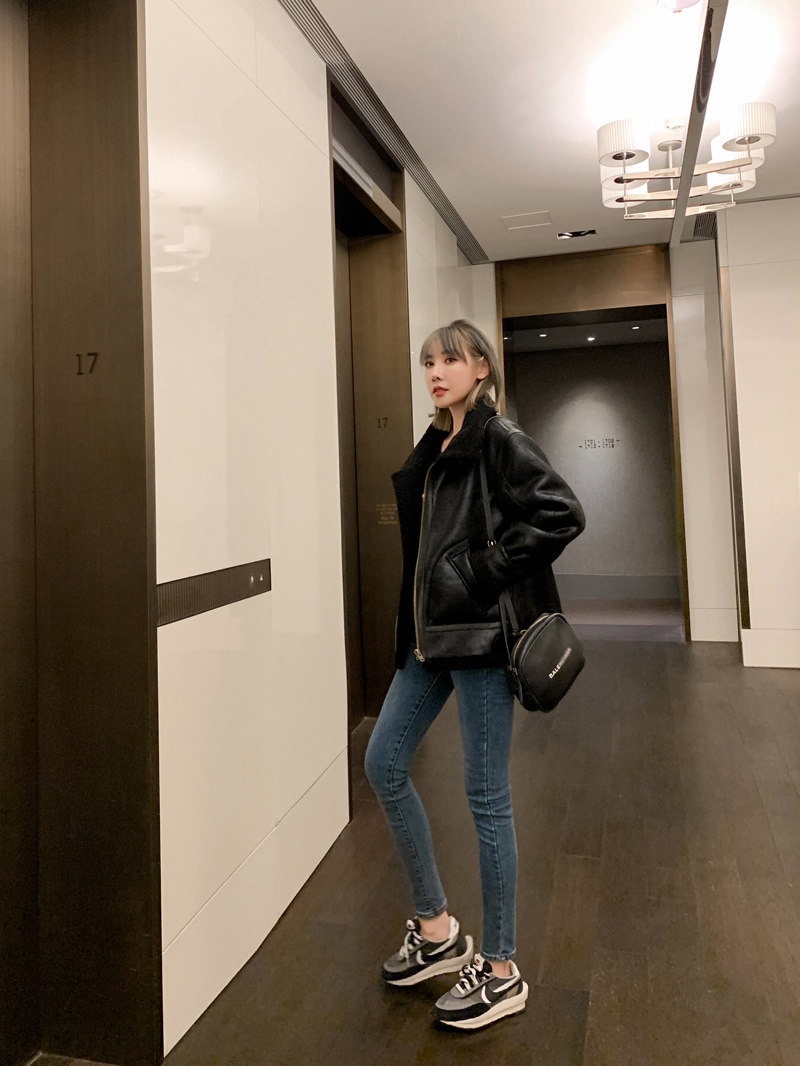 新款皮毛一体秋冬羊羔毛加绒机车服 吟娇短外套