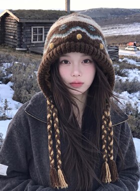 秋冬保暖护耳显脸小毛线帽女款