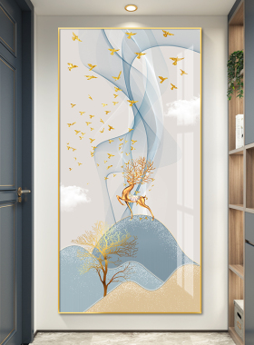 网红轻奢入户玄关装气饰版画现代简竖约走廊道挂过画壁画高档大高
