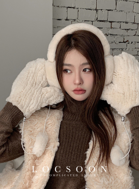 獭兔毛皮草保暖带链手套女
