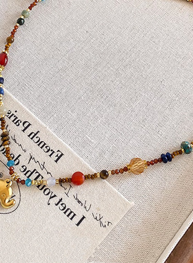 轻奢气质彩色天然石小象串珠项链