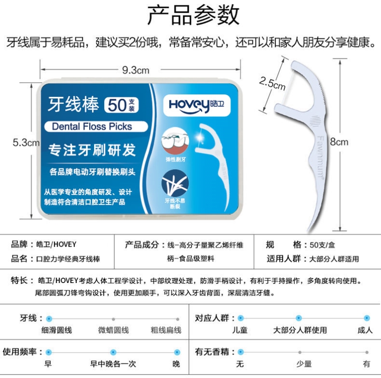 HOVEY经典超细牙线家庭装便携弓形牙签线盒剔牙线棒300支包邮 - 图0