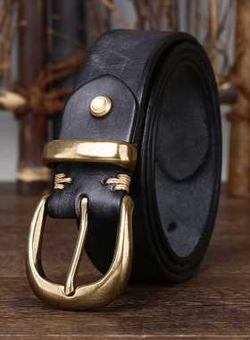 Unisex 3.3cm Width Men's Genuine Leather Vintage Belt Luxury