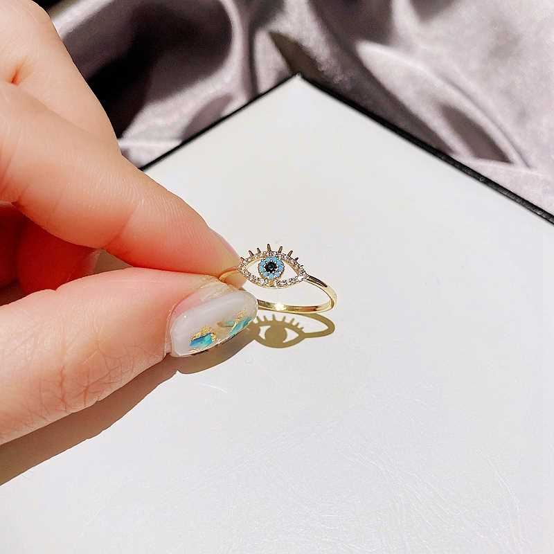 MIGGA ndy Turkish Blue Cubic Zircon Evil Eye Ring for Women-图2