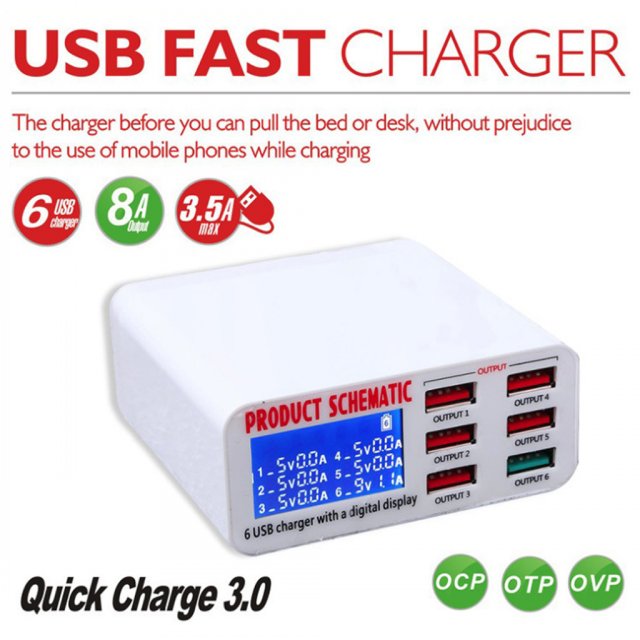 USB Charge 3.0 6-Port 6A USB Charger Adapter Hub Multi Port - 图2