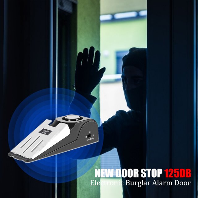 125DB Wireless Door Stop Alarm Stainless Steel Wedge-shaped - 图1