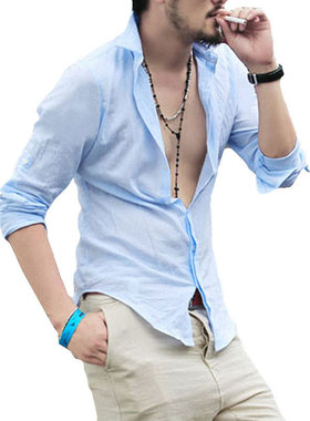 Plus Size Shirts Cotton Linen Men Shirt Long Sleeve Summer S