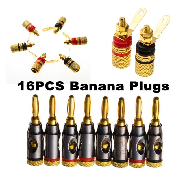 16Pcs/set 24k Gold Plated Banana Plug Audio Speaker & Sp - 图0