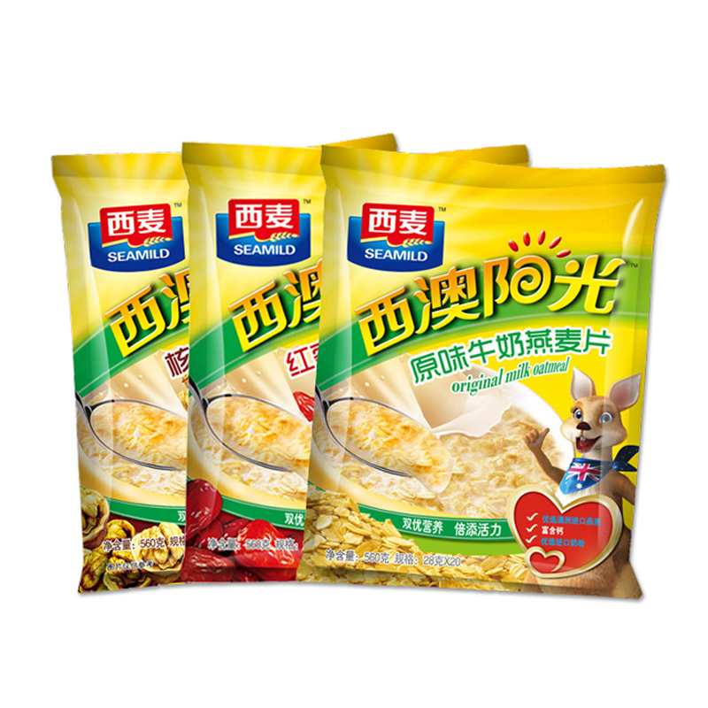 西麦原味核桃红枣牛奶燕麦片560g*3袋即食营养早餐冲饮品独立小袋