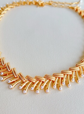 中古款式小众设计素金珍珠项链