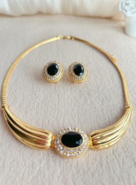 黑色宝石chocker复古简约项链