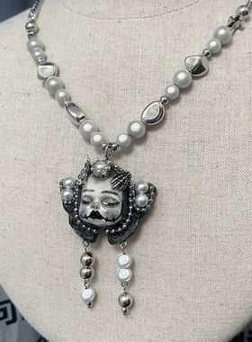 manjusaka原创小众choker原创重工朋克做旧珠链暗黑戒指项链