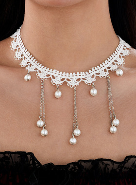 manjusaka时尚出圈！欧美风镶嵌宝石吊坠，轻奢仿珍珠流苏锁骨链