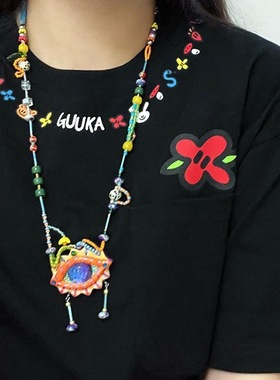 manjusaka 彩色重工长款项链女原创设计感手工小众配饰毛衣链潮酷