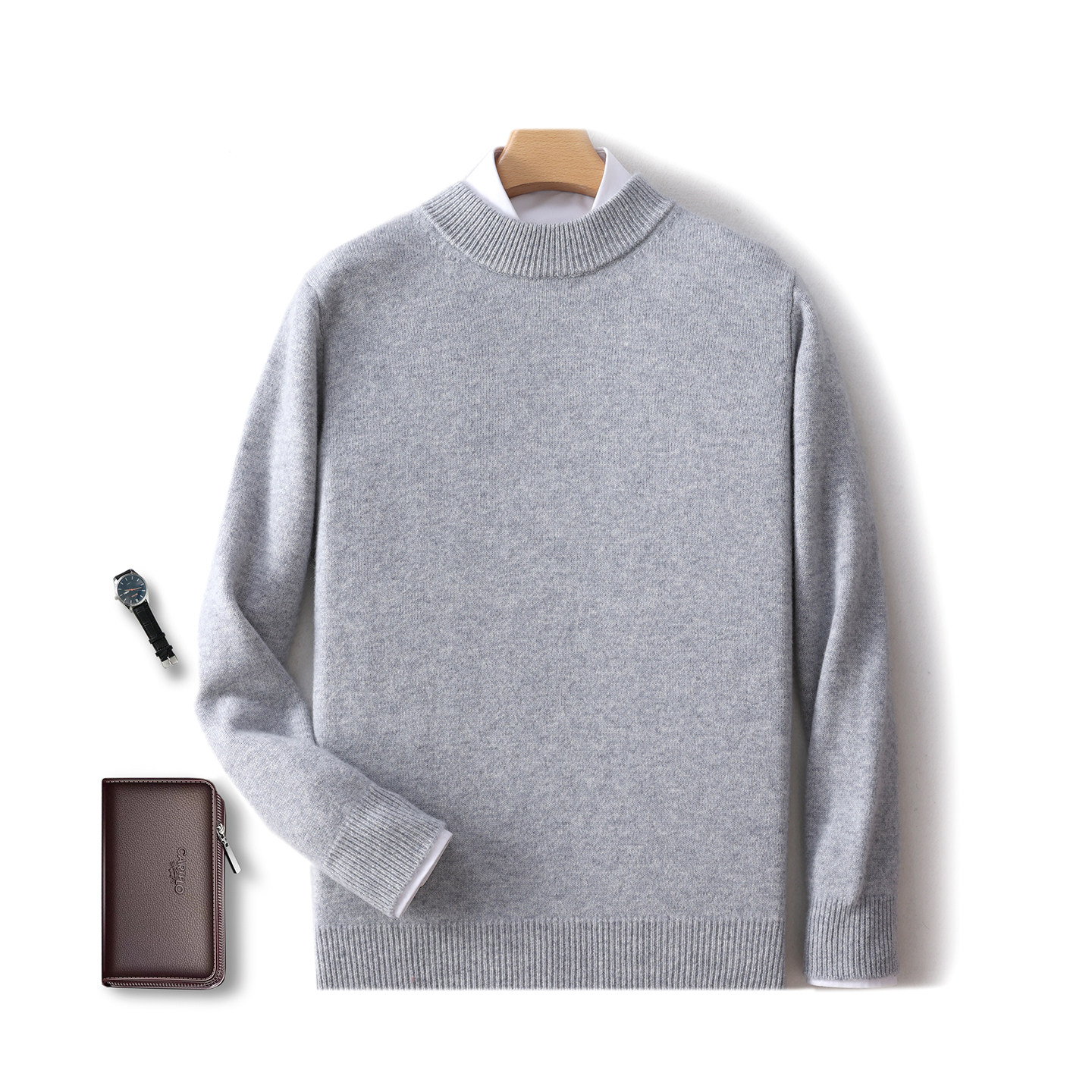 2025秋冬季新款半高领羊毛衫男款纯色针织毛衣打底衫休闲商务上衣