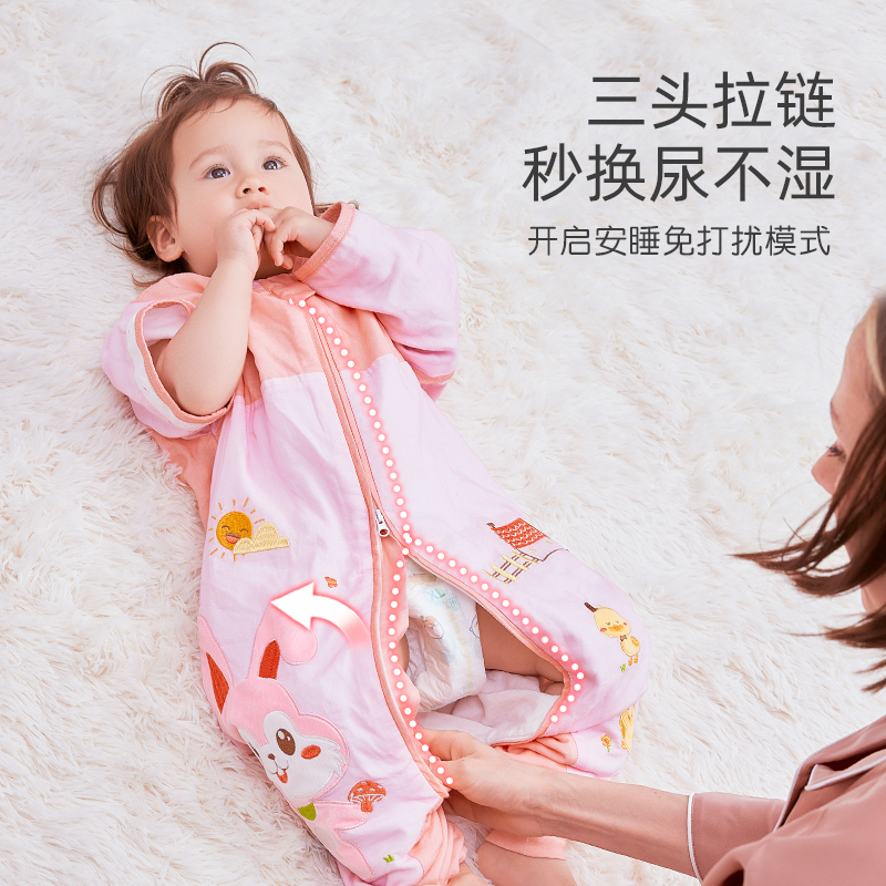 喜卡缇母婴旗舰店婴儿睡袋儿童夏季薄款纱布宝宝夏天分腿春秋款四季通用防踢被神器3