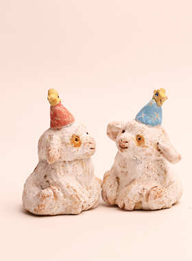 艺术手作派对小羊粗陶摆件办公室家居咖啡厅装饰治愈礼物摆设