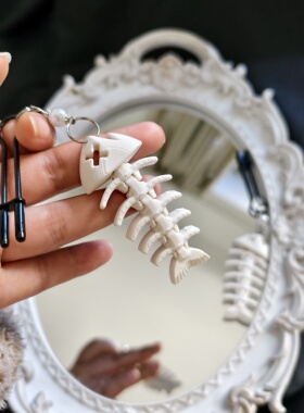 烤鱿鱼手作3D打印可活动鱼骨胸夹 金属夹 小众饰品