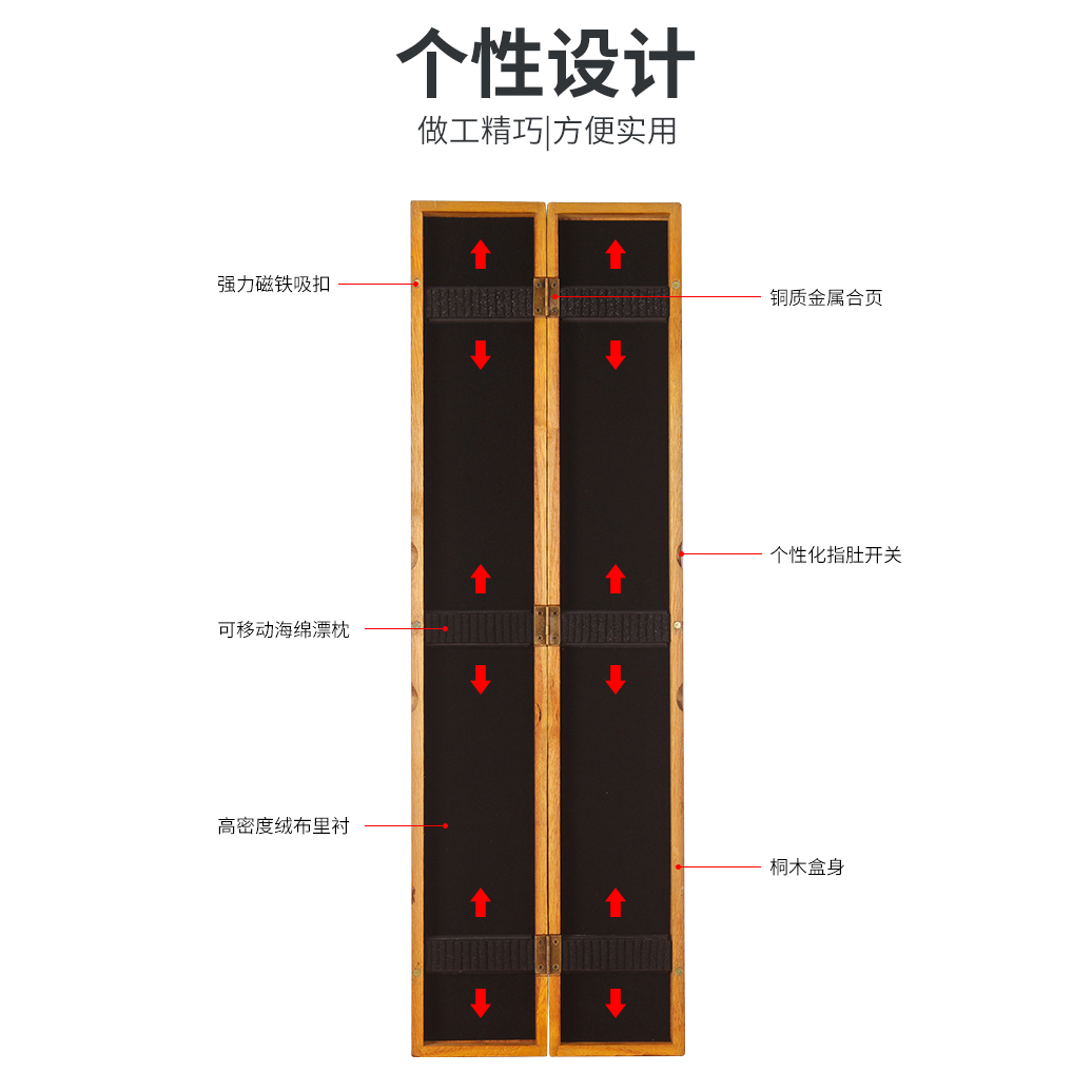 仿古拉丝桐木漂盒加长抗摔大容量木质多功能鱼漂盒垂钓渔具配件盒 - 图1