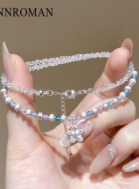 花朵吊坠项链女款水晶锁骨链新款