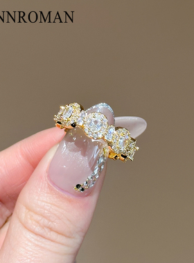 璀璨锆石戒指女通勤开口食指戒