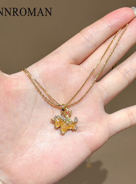 金色独角兽项链女轻奢高级感