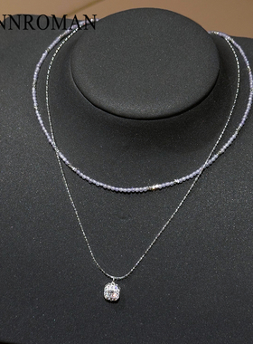 小方糖吊坠项链紫色仿水晶锁骨链