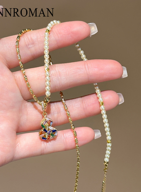 七彩葫芦项链珍珠金色气质