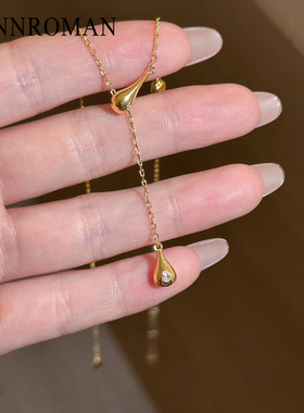 金色水滴吊坠项链通勤百搭细颈链