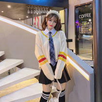 Campus Wind Academy Wind shirt tie sweater women v collar cover head day department outside wearing student jk dress silk light cotton blouse