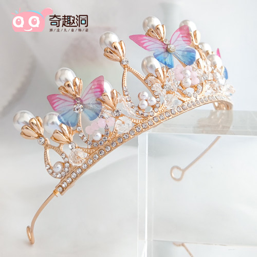 儿童皇冠头饰公主女童王冠小孩发箍韩版舞台花童头花花环结婚饰品 - 图0