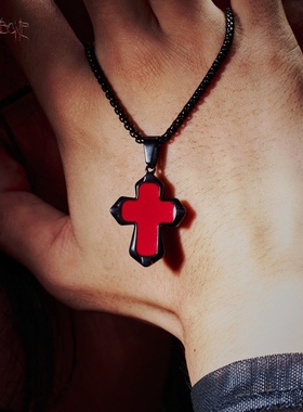 黑骨哥特暗黑血契十字项链