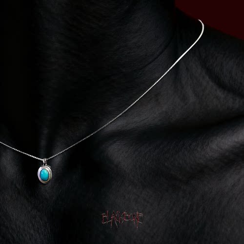 黑骨BLACKBONE S925纯银绿松石吊坠项链复古民族风男女同款锁骨链 - 图0