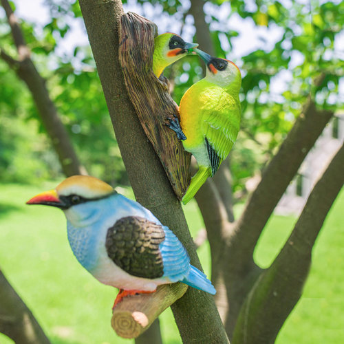 庭院装饰户外花园林景观树上装饰挂饰树脂仿真小鸟啄木鸟雕塑摆件 - 图0