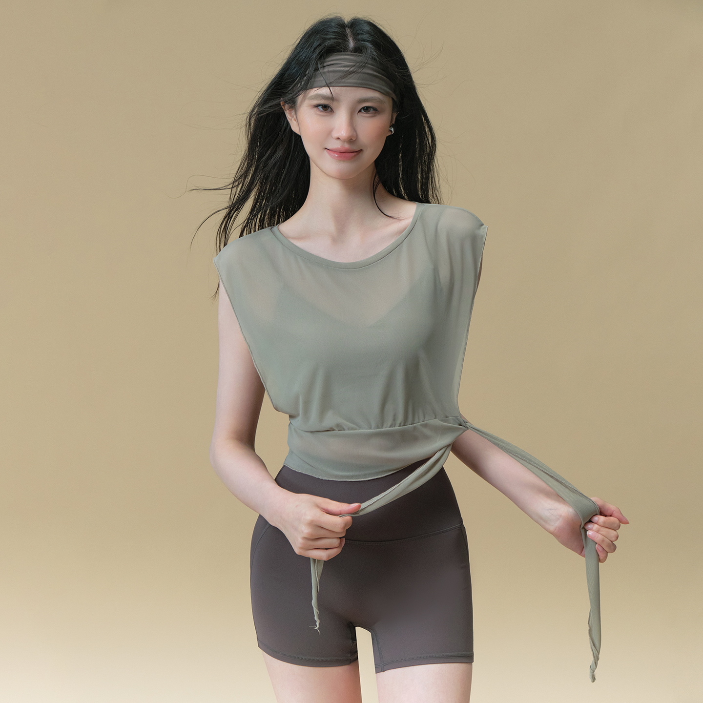 瑜伽服两件套女夏季绝美网纱运动上衣短袖T恤普拉提训练健身套装 - 图0