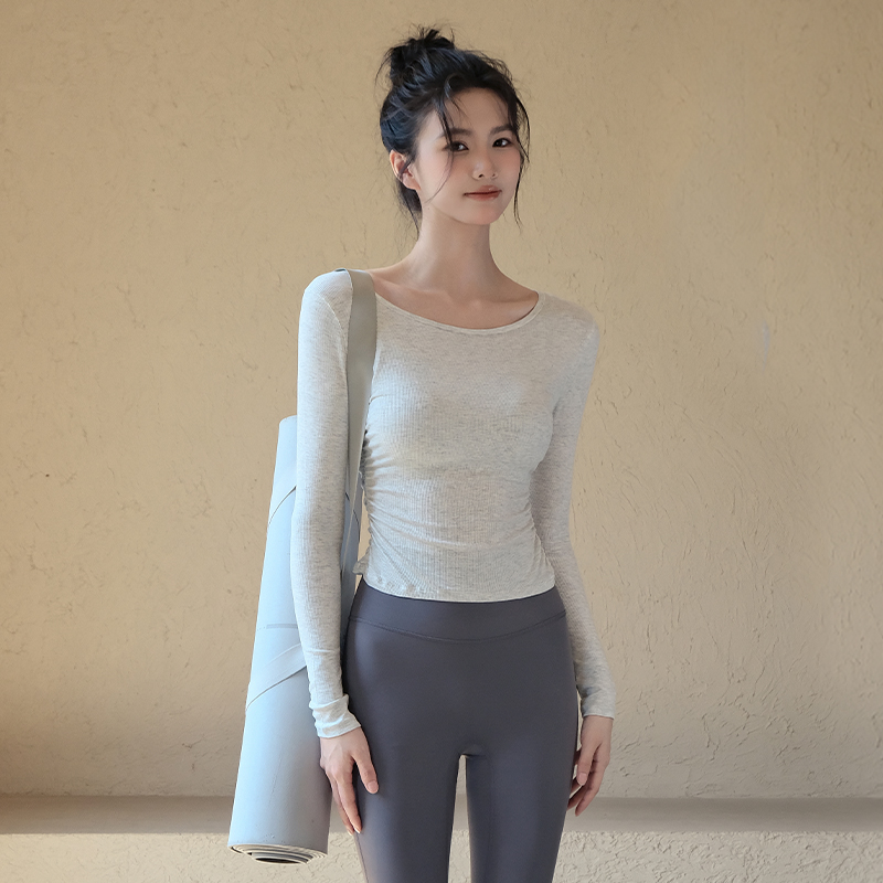 瑜伽服女2025秋季新款运动上衣修身显瘦长袖T恤普拉提训练健身服 - 图1