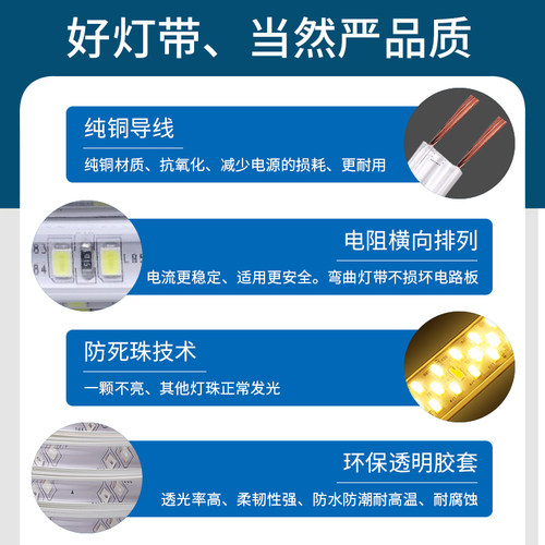 灯带led灯条冰蓝色KTV招牌220V冷蓝色浅蓝光超亮户外防水软灯带条 - 图0