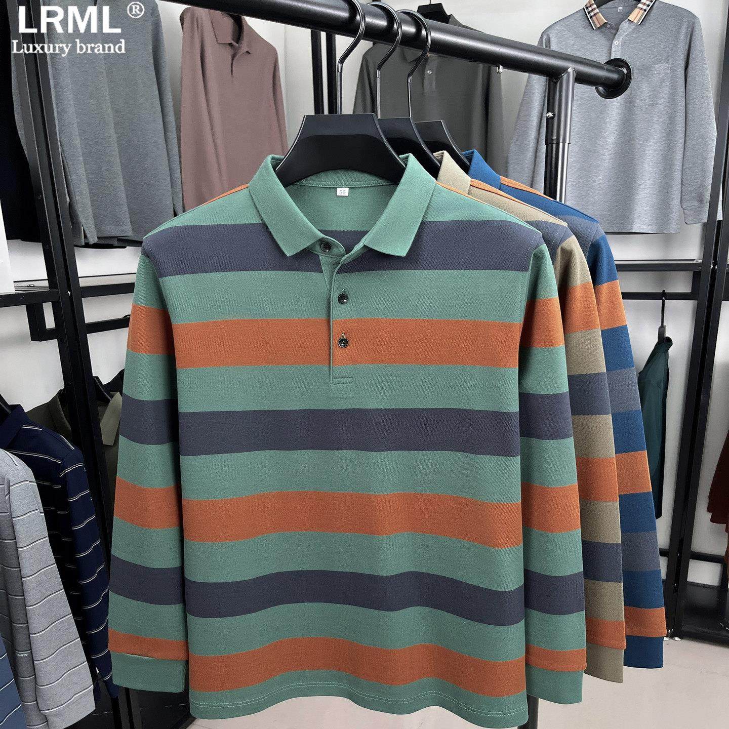 Polo衫男2025新款春秋季商务舒适拼色高端纯棉翻领条纹长袖T恤,淘宝优惠券,粉丝福利购,淘宝优惠卷