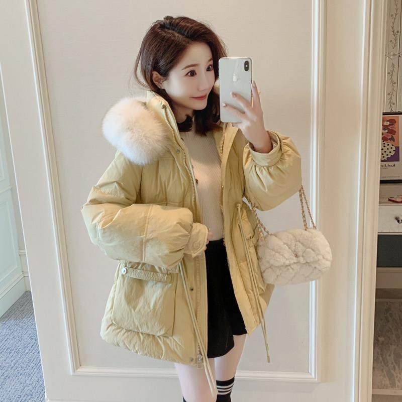 MJAE真狐狸毛领羽绒服女2025冬季新款中长款小个子收腰白鸭绒外套,淘宝优惠券,粉丝福利购,淘宝优惠卷