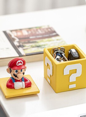 创意马里奥储物罐批发树脂工艺品首饰盒卡通桌面摆件问号罐戒指