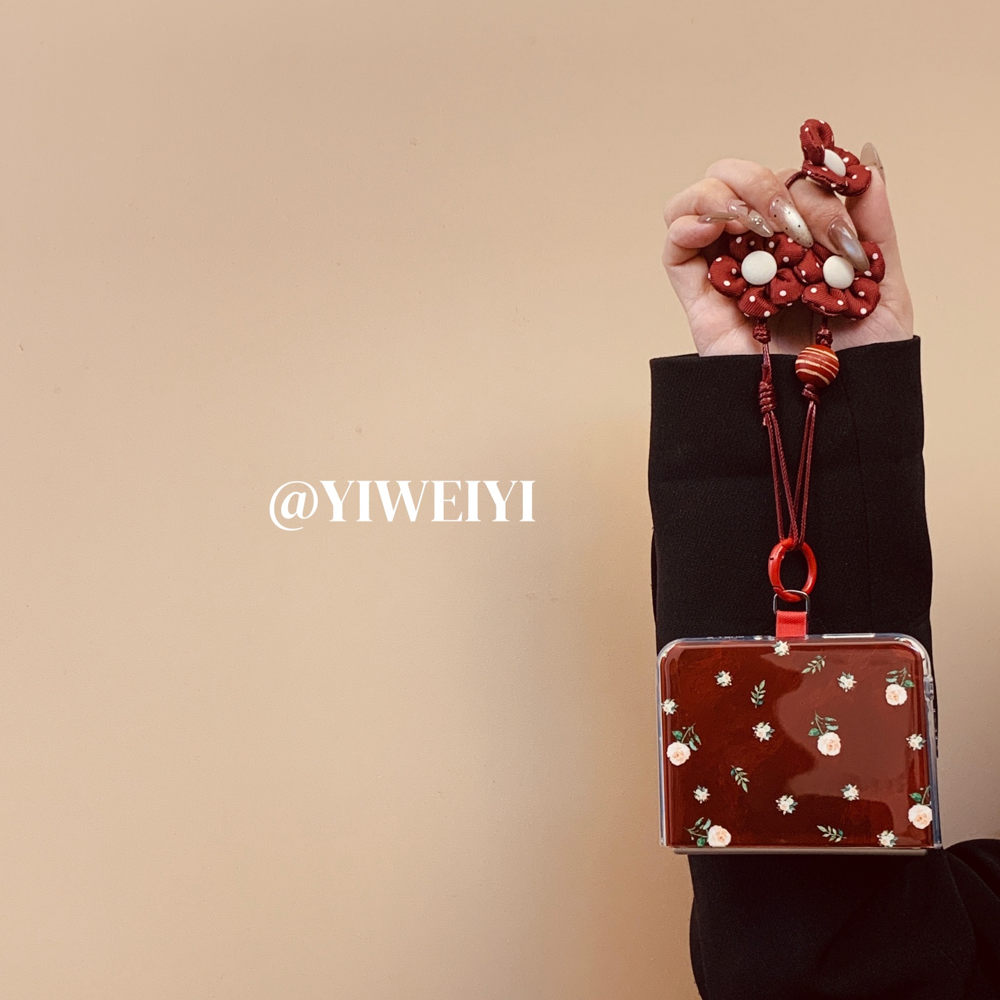 依维意 适用于华为purax手机壳pocket2唯美复古风折叠屏matex6创意红花手串matex3典藏版暗红色满屏玫瑰花 - 图1