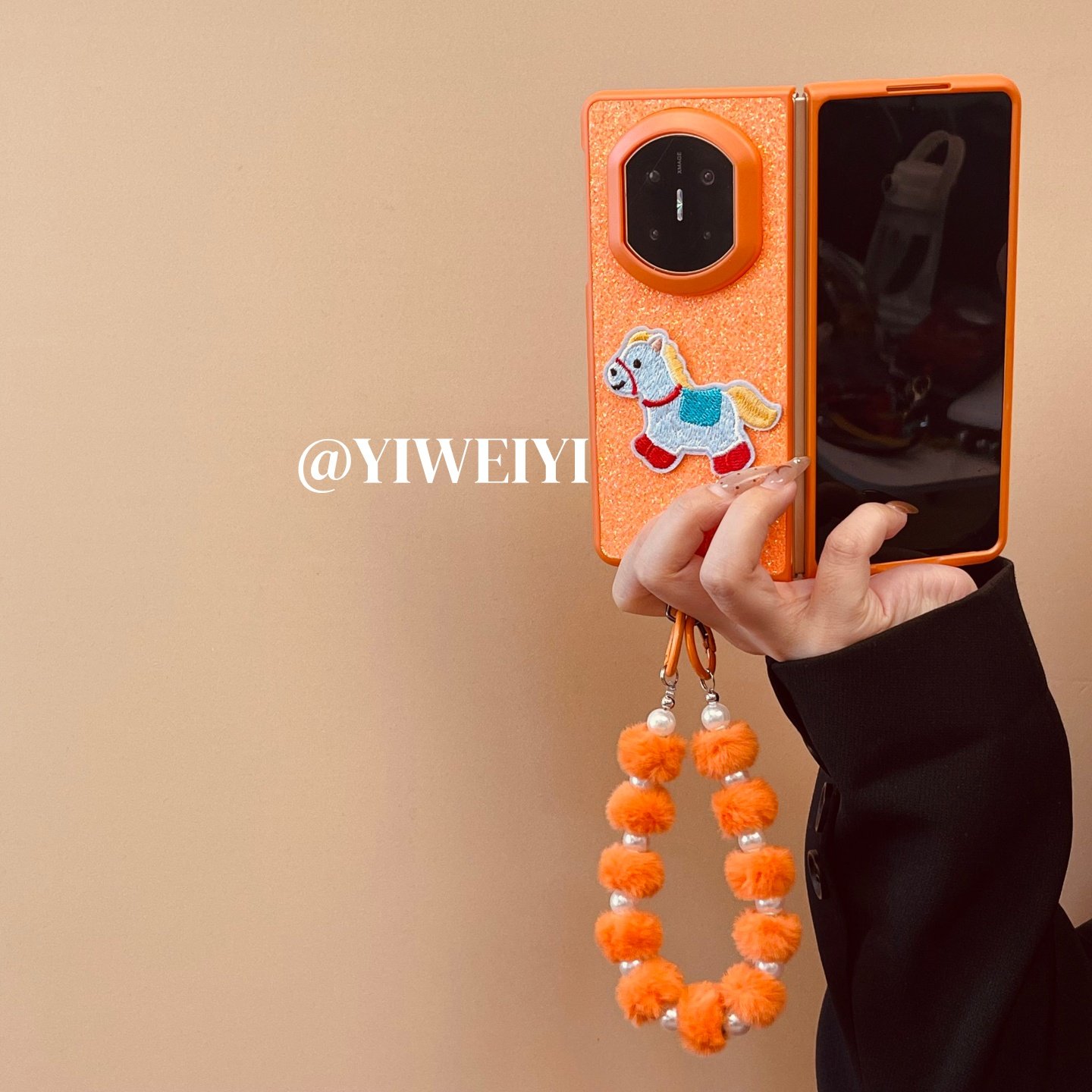 依维意 适用于华为MateX7折叠手机壳MateX6高级橙闪粉亮片MateX3典藏版时尚X5刺绣小马秋冬新款毛绒珍珠手链,淘宝优惠券,粉丝福利购,淘宝优惠卷